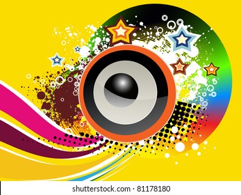 abstract grungy colorful artwork background with musical instrument