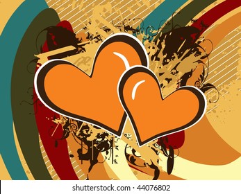 abstract grungy colorful stripes background with, set of heart