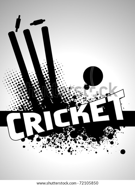 abstract grungy cricket background with\
stamp and leather ball, vector\
illustration