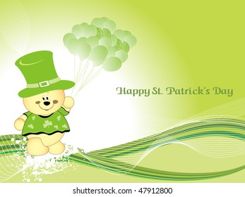 abstract grungy curve wave, stripes background with cute leprechaun