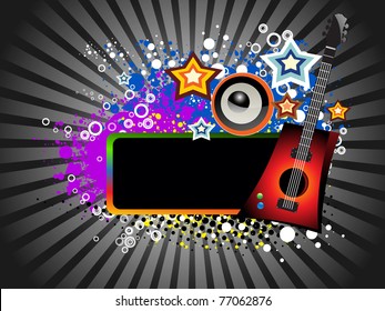 abstract grungy musical concept background with musical instrument, vector illustration