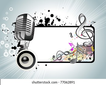 abstract grungy musical notes background with mike and vinyl