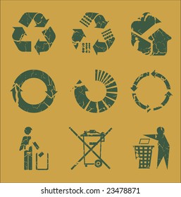 Abstract grungy recycle icons vector