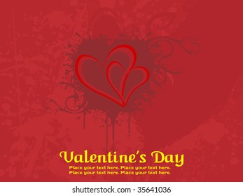 abstract grungy red background with pair of heart