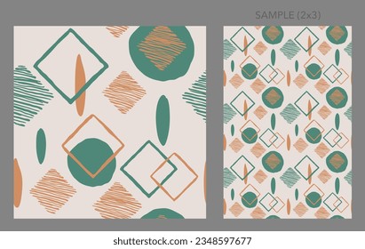 Abstract grungy seamless pattern with rhombic and circle shapes for textile - modern vector repeatable background in neutral colors
