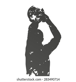 Abstract grungy shooting basketball player