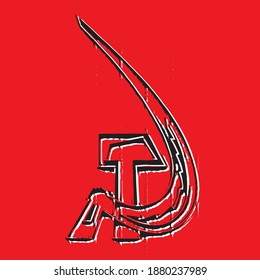 Abstract Grungy Soviet Hammer and Sickle Icon.