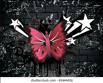 abstract grungy texture background with isolated butterfly