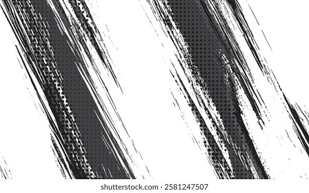 Abstract Grungy Texture with Diagonal Brush Strokes and Dotted Pattern Overlay, High Contrast Monochrome Design