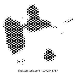 Abstract Guadeloupe map. Vector halftone territory scheme. Cartographic dot abstraction. Schematic Guadeloupe map is shaped with regular spheric cell matrix.
