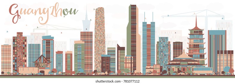 Abstract Guangzhou China City Skyline with Color Buildings. Vector Illustration. Business Travel and Tourism Concept with Modern Buildings. Guangzhou Cityscape with Landmarks.