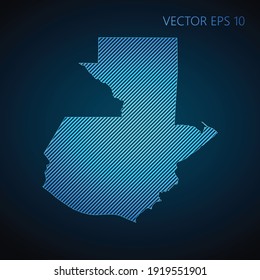Abstract Guatemala map template made from blue diagonal lines on dark background. Vector illustration EPS10.