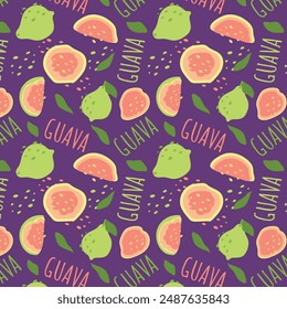 Abstract guava pattern in flat style. Fresh, delicious fruit seamless pattern. Vector background. Summer freshness for health. For background, juice, ice cream or packaging.