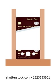 Abstract guillotine in the form of a credit card. Concept of loan and debt pit, finance and business. Vector illustration