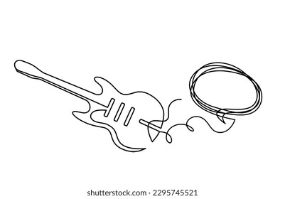 Abstract guitar with comment as continuous lines drawing on white background. Vector