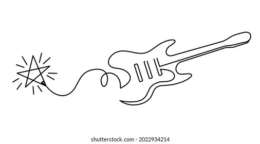 Abstract guitar as continuous lines drawing on white background. Vector