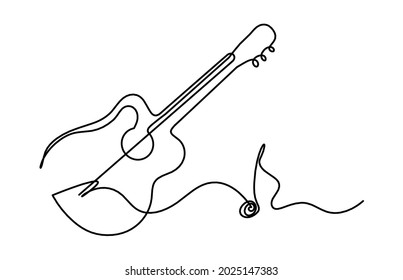 Abstract guitar as continuous lines drawing on white background. Vector
