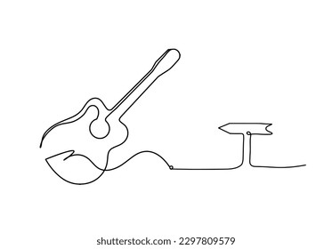 Abstract guitar with direction as continuous lines drawing on white background. Vector