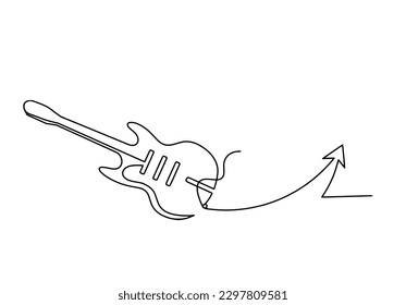 Abstract guitar with direction as continuous lines drawing on white background. Vector