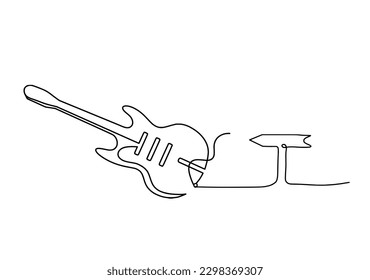 Abstract guitar with direction as continuous lines drawing on white background. Vector