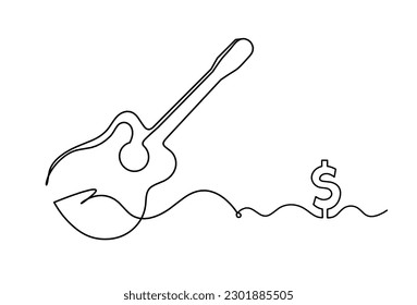 Abstract guitar with dollar as continuous lines drawing on white background. Vector