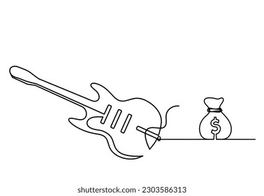 Abstract guitar with dollar as continuous lines drawing on white background. Vector