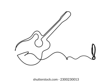 Abstract guitar with exclamation mark as continuous lines drawing on white background. Vector