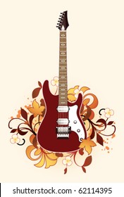 Abstract with guitar and floral elements