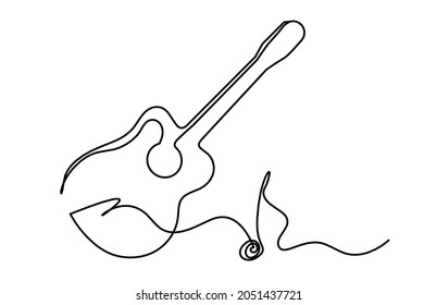 Abstract guitar and note as continuous lines drawing on white background. Vector