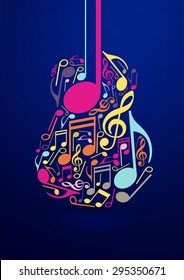 Abstract Guitar And Notes Colorful Design Vector Background