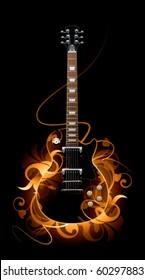 Abstract with guitar on a black background