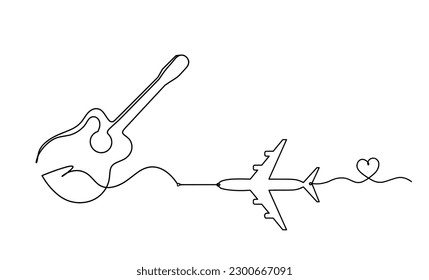 guitarra abstracta con plano como líneas continuas dibujando sobre fondo blanco. Vector