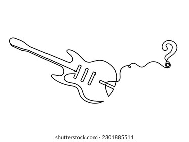 Abstract guitar with question mark as continuous lines drawing on white background. Vector