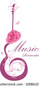 Abstract guitar with rose. Romantic music. Vector