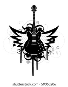 Abstract with guitar and wings