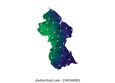 Abstract Guyana - Map geometric rumpled triangular low poly style gradient graphic on white background , line dots polygonal design for your . Vector illustration eps 10