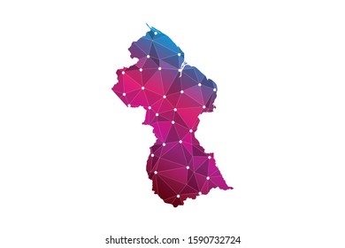 Abstract Guyana - Map geometric rumpled triangular low poly style gradient graphic on white background , line dots polygonal design for your . Vector illustration eps 10