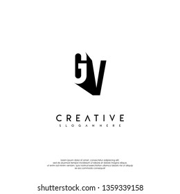 abstract GV logo letters in black shadow shape design concept