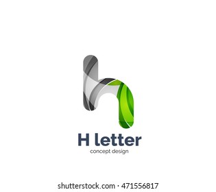 Abstract H geometric letter logo template. Overlapping transparent wave elements composition