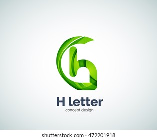 Abstract H geometric letter logo template. Overlapping transparent wave elements composition