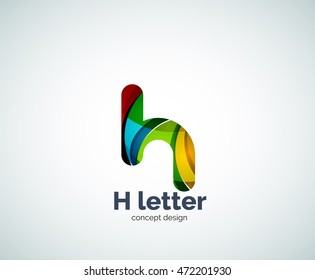 Abstract H geometric letter logo template. Overlapping transparent wave elements composition