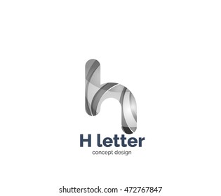 Abstract H geometric letter logo template. Overlapping transparent wave elements composition