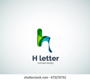 Abstract H geometric letter logo template. Overlapping transparent wave elements composition