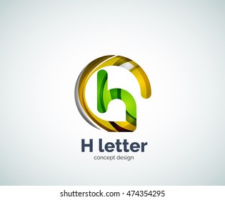Abstract H geometric letter logo template. Overlapping transparent wave elements composition