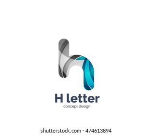 Abstract H geometric letter logo template. Overlapping transparent wave elements composition