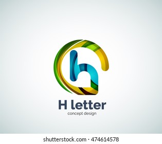 Abstract H geometric letter logo template. Overlapping transparent wave elements composition