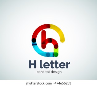 Abstract H geometric letter logo template. Overlapping transparent wave elements composition