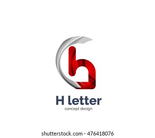 Abstract H geometric letter logo template. Overlapping transparent wave elements composition