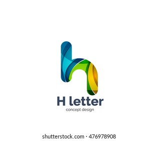 Abstract H geometric letter logo template. Overlapping transparent wave elements composition