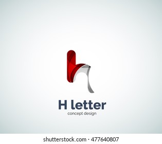 Abstract H geometric letter logo template. Overlapping transparent wave elements composition